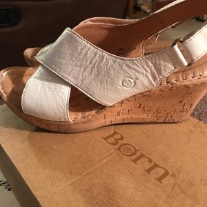 Born White leather wedges